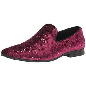 Stacy Adams Stellar Plain Toe Glitter Slip On Burgundy Mens 14 M Dress Shoes NWB